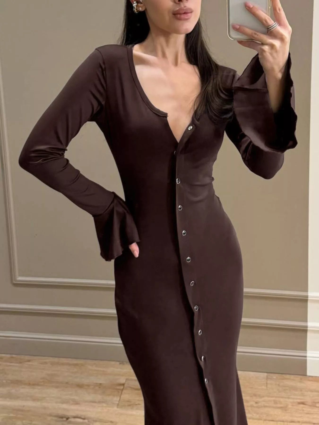 Button-Down Bodycon Maxi Dress