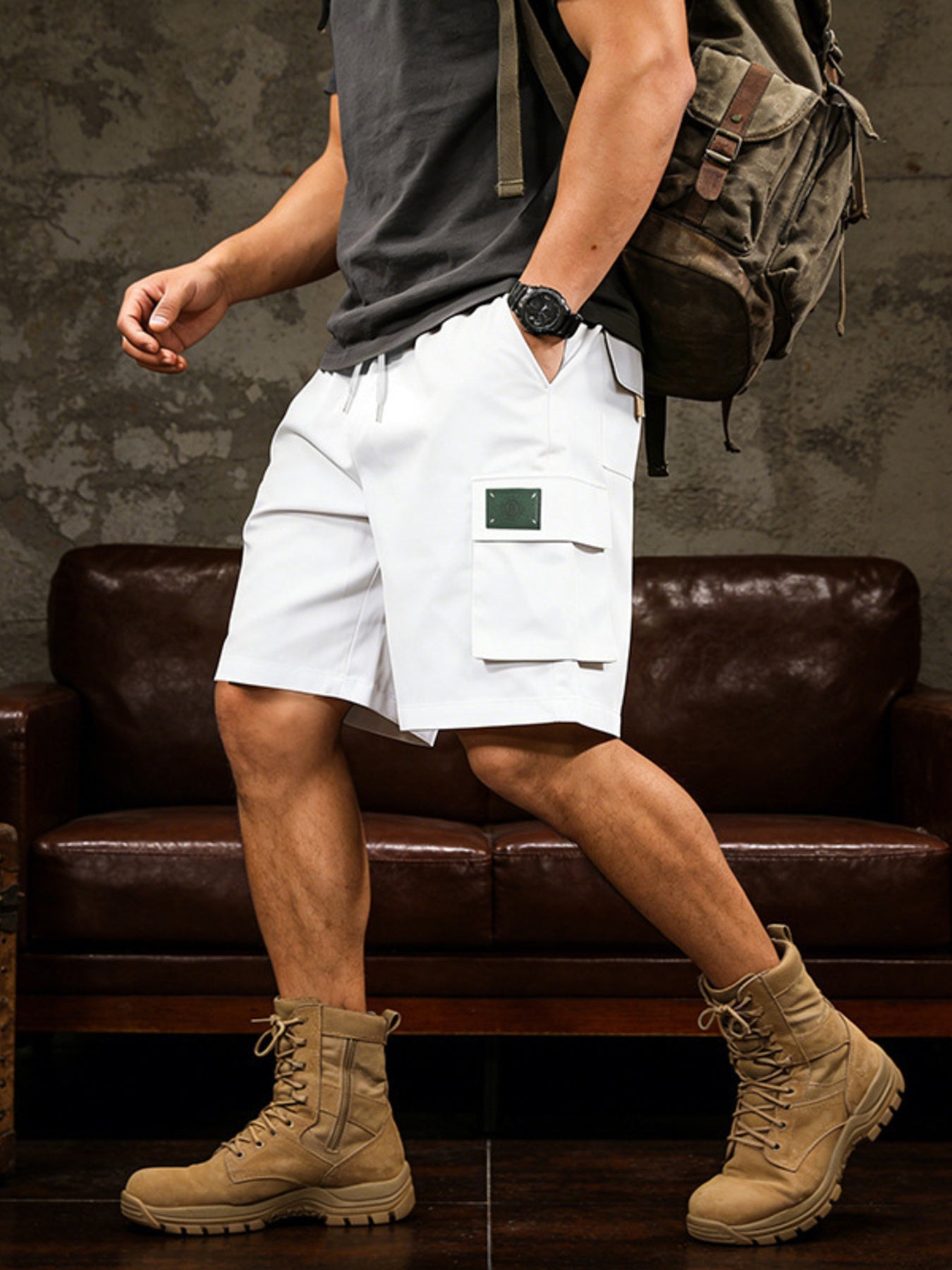 Men's Full Size Cargo Shorts with Drawstring Waist Plus Size