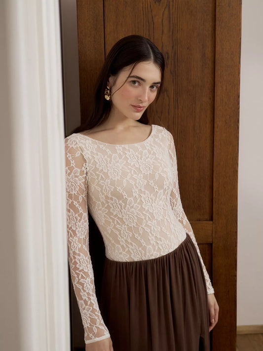 Lace Round Neck Long Sleeve Top