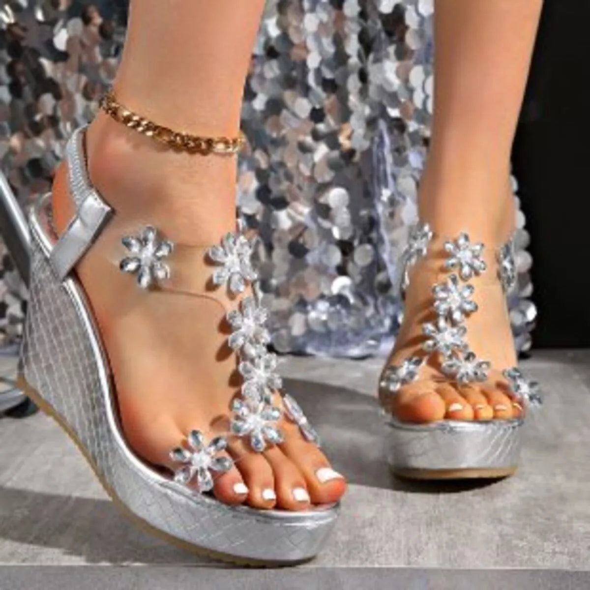 Flower Open Toe Wedge Sandals
