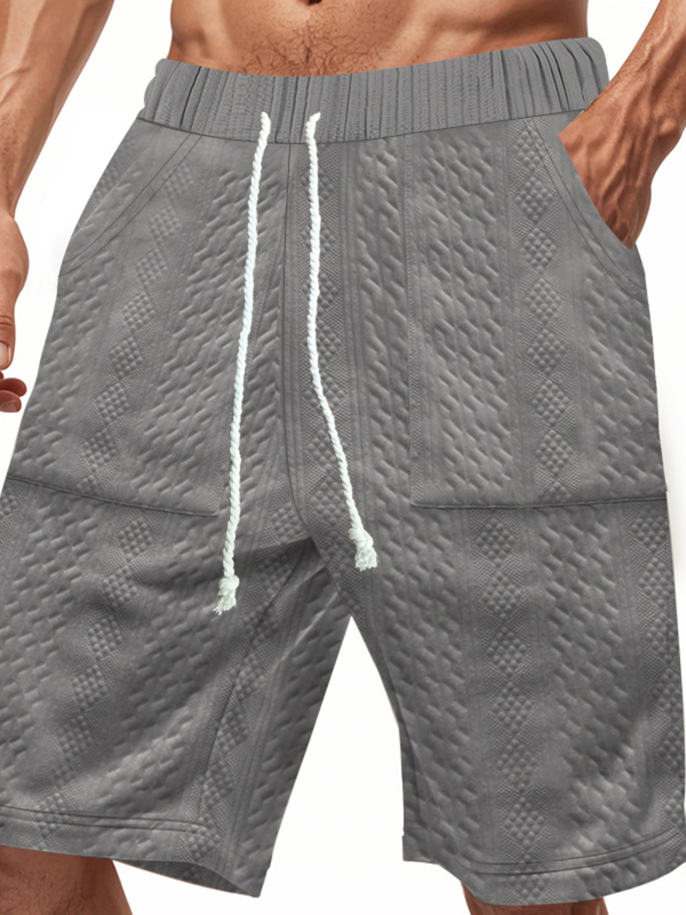Men's Full Size Texture Drawstring Shorts Plus Size