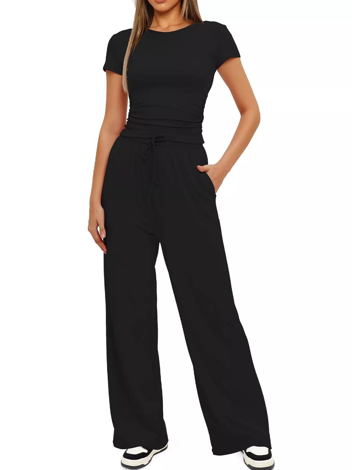 Short Sleeve Top and Drawstring Pants Set