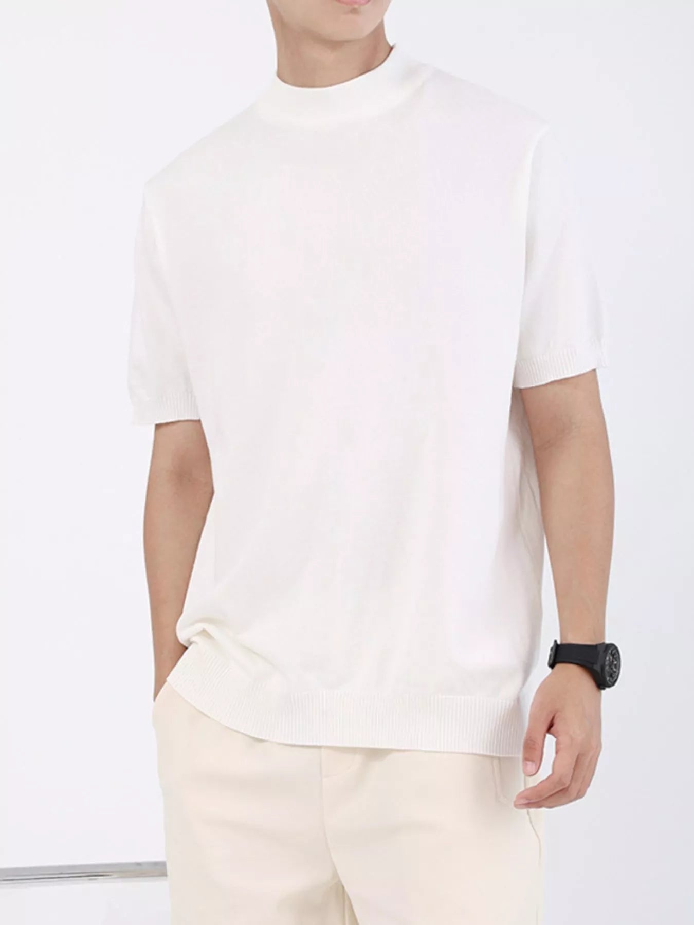 Men's Plus Size Mock Neck Knitted T-Shirt