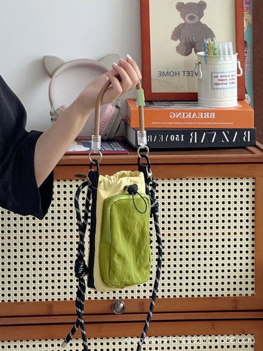 Drawstring Crossbody Bag with Front Pocket