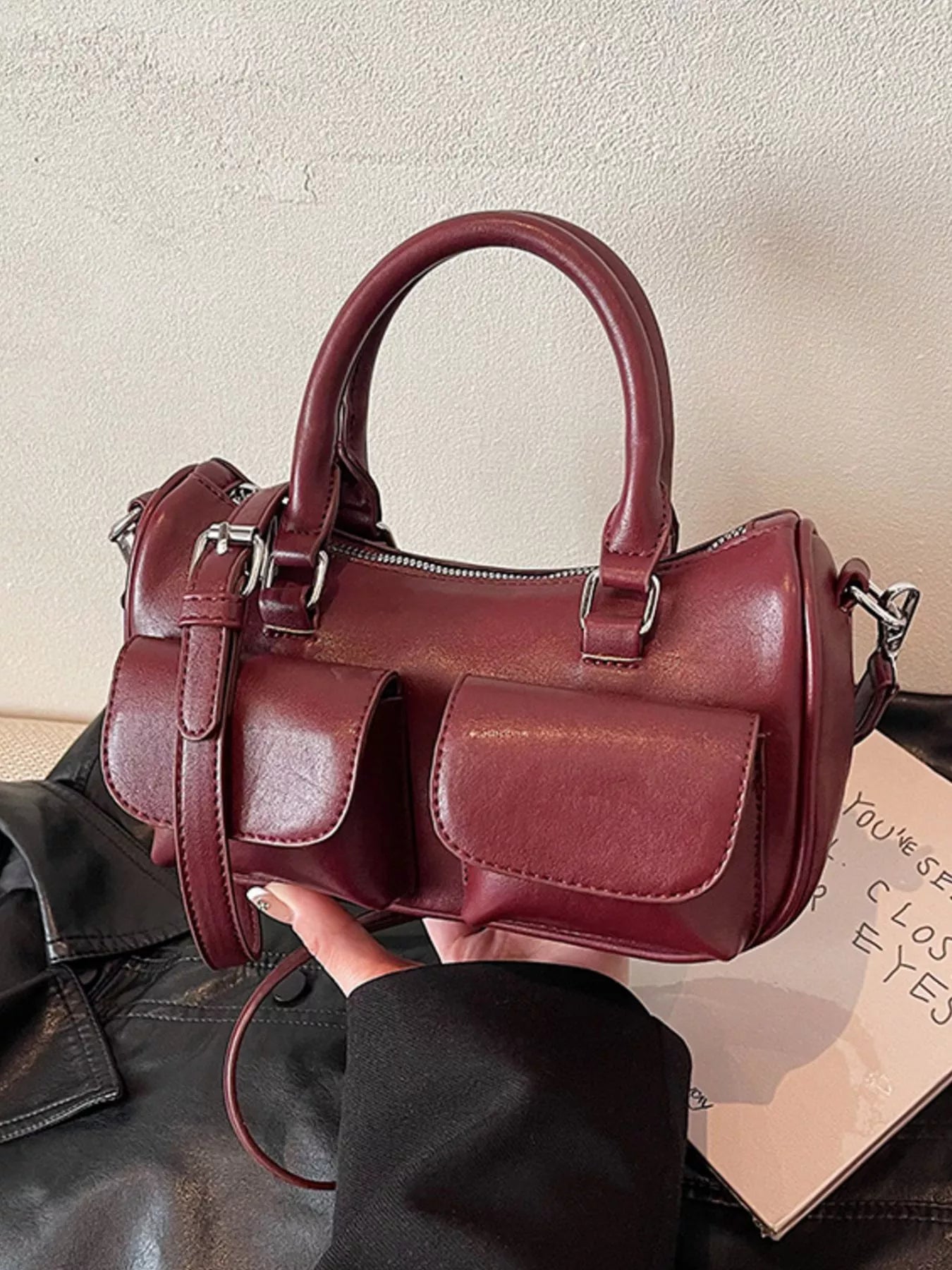 PU Leather Vintage Boston Handbag