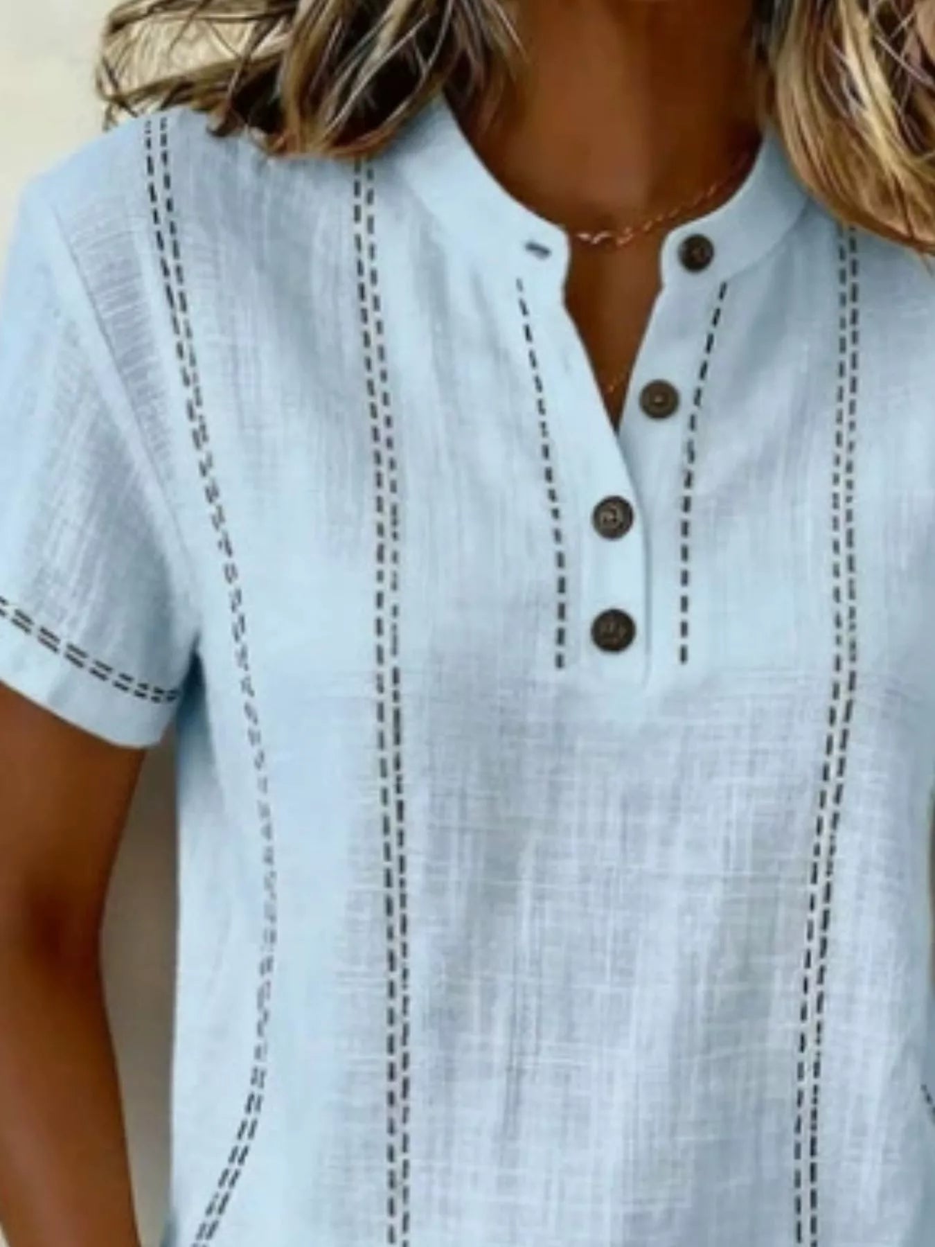 Full Size Button Detail Short Sleeve Blouse Plus Size