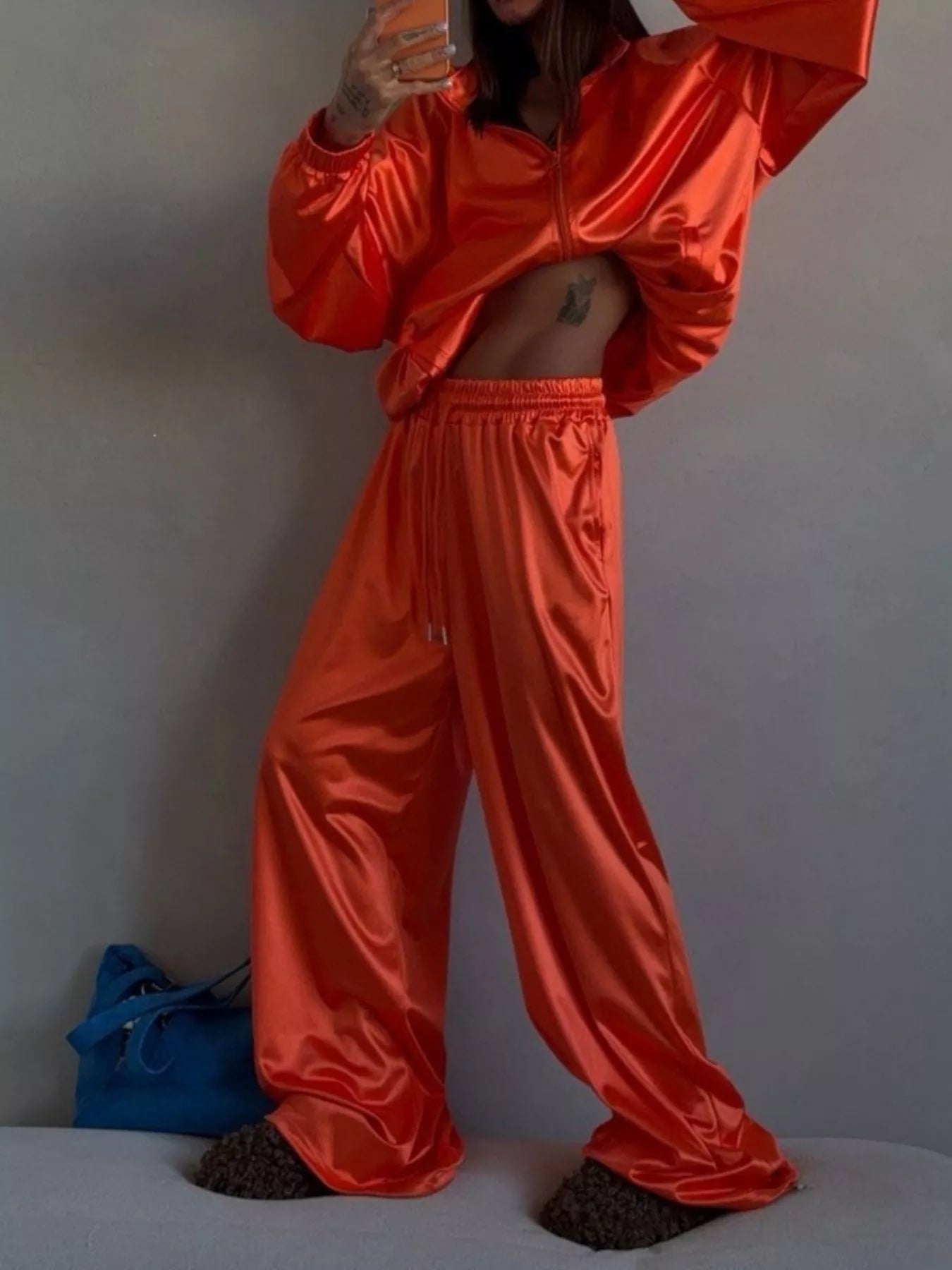 Zip Up Raglan Sleeve Jacket and Pants Set