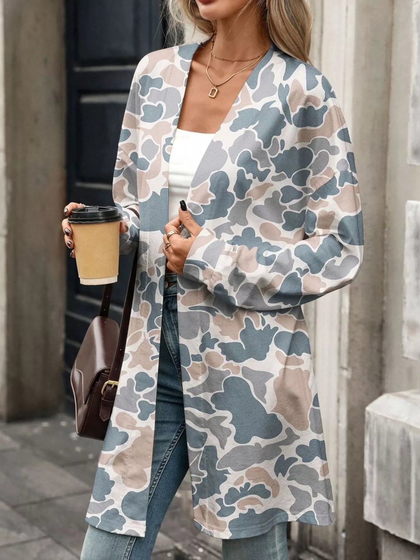 Printed Open Front Cardigan