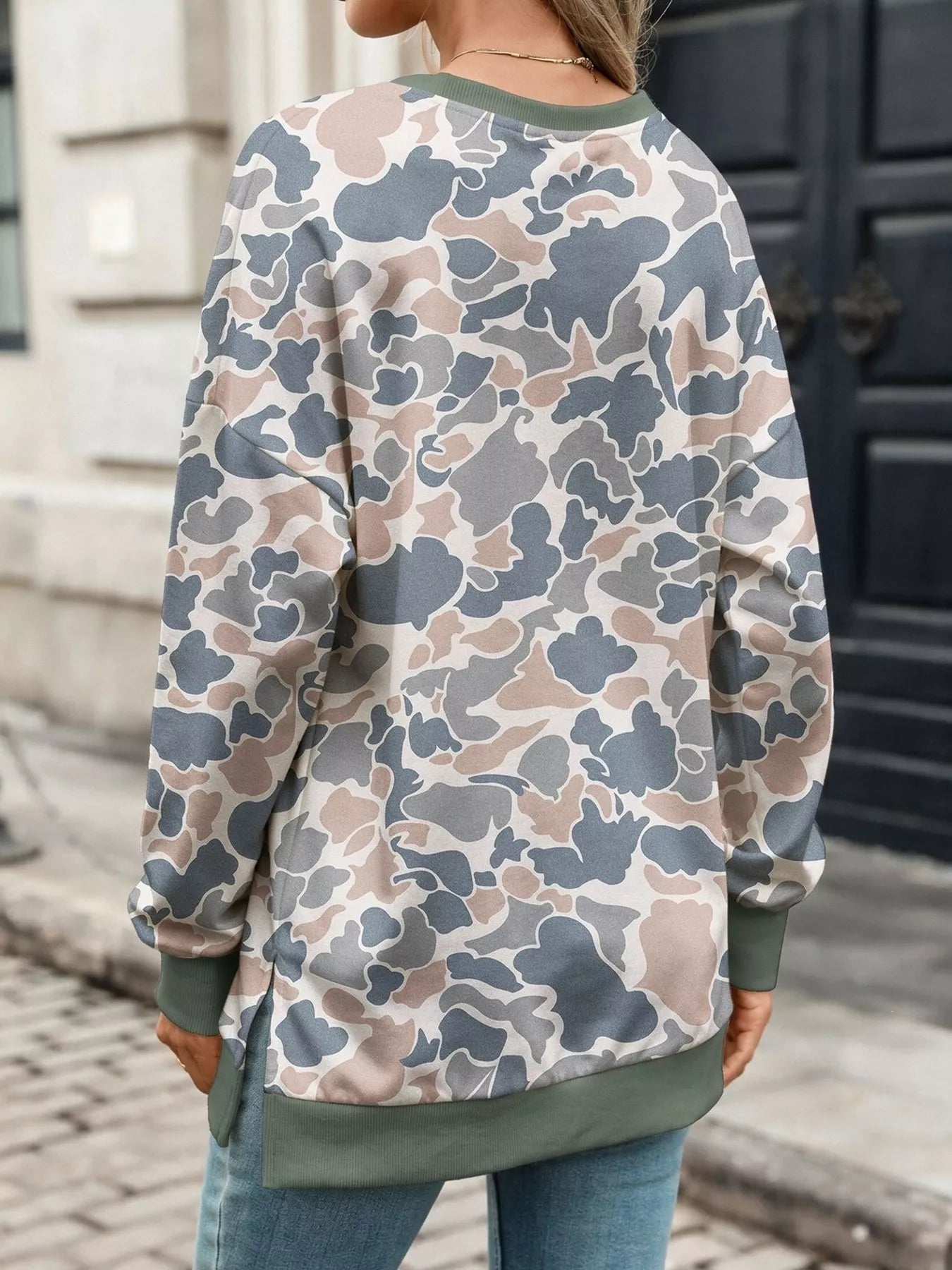 Camouflage Print Crewneck Sweatshirt