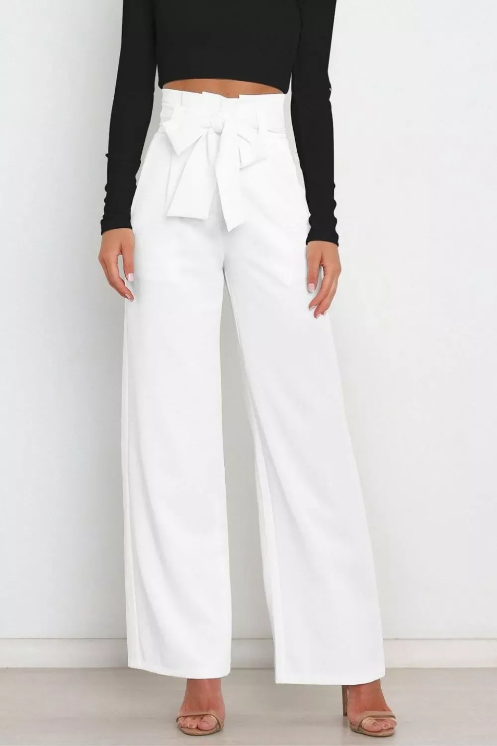 High Waist Tie Front Wide Leg Pants