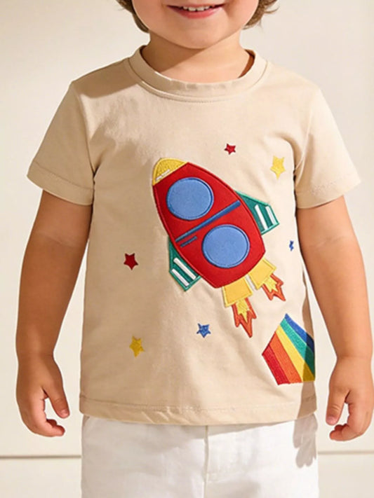 Children's Rocket Embroidered Short Sleeve T-Shirt