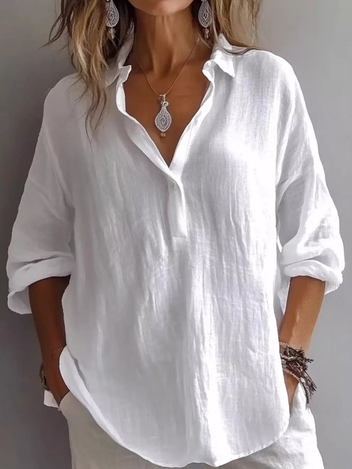 Collared Neck Long Sleeve Blouse