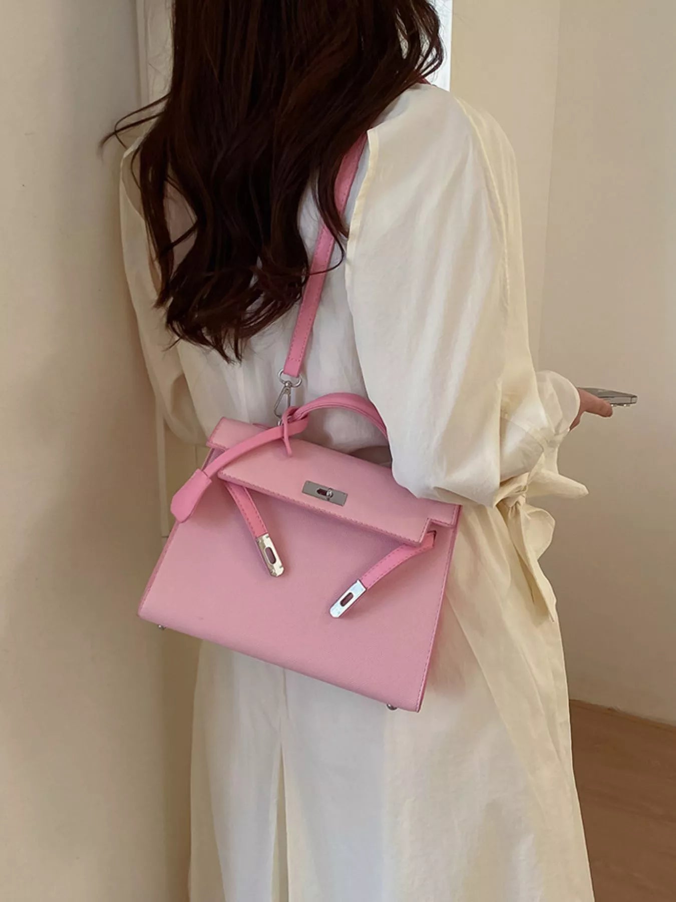 Contrast Trimmed Top-Handle Crossbody Bag