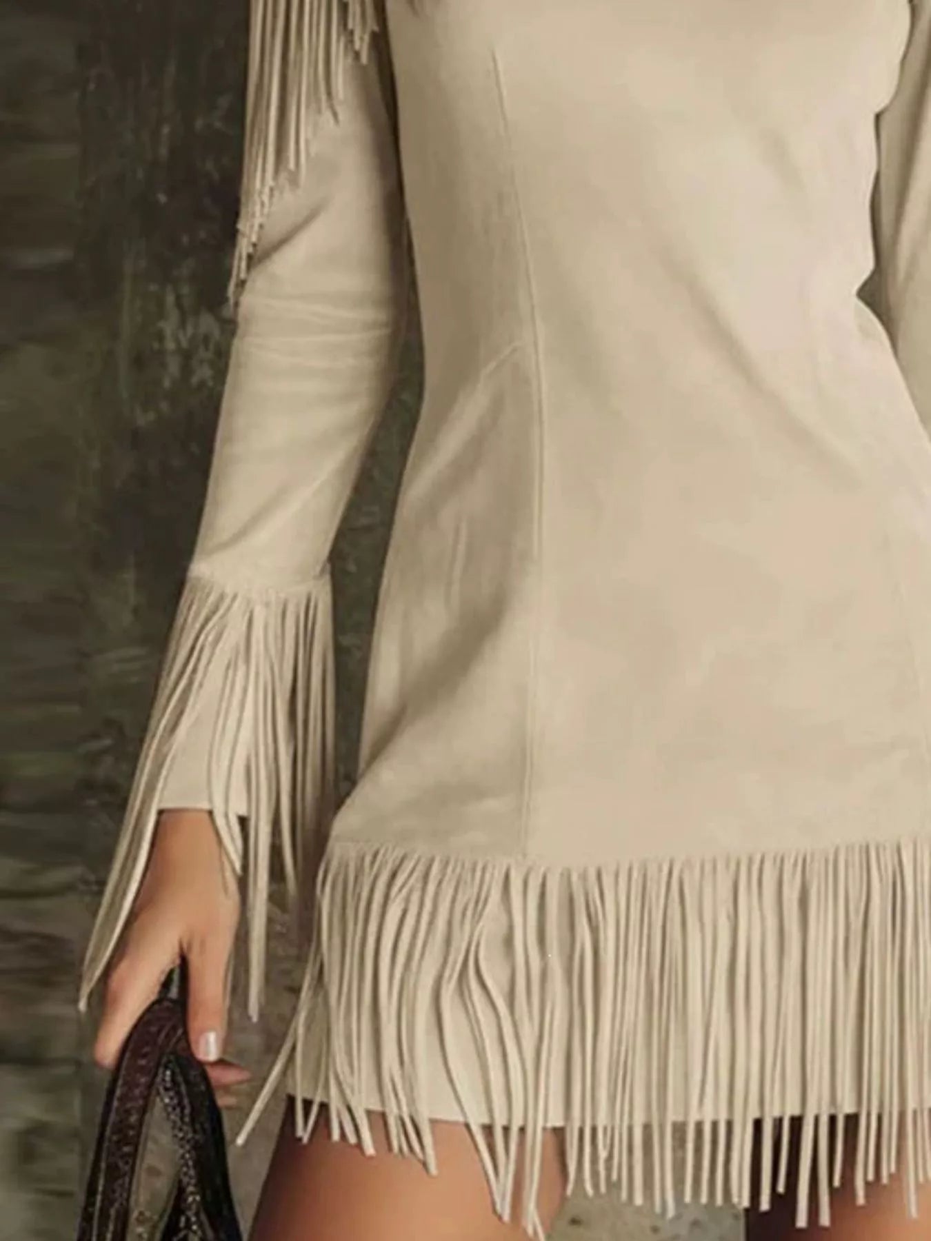 Fringed Cold Shoulder Mini Dress