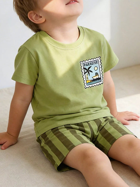 Children's Stamp Graphic Tee & Striped Shorts Set