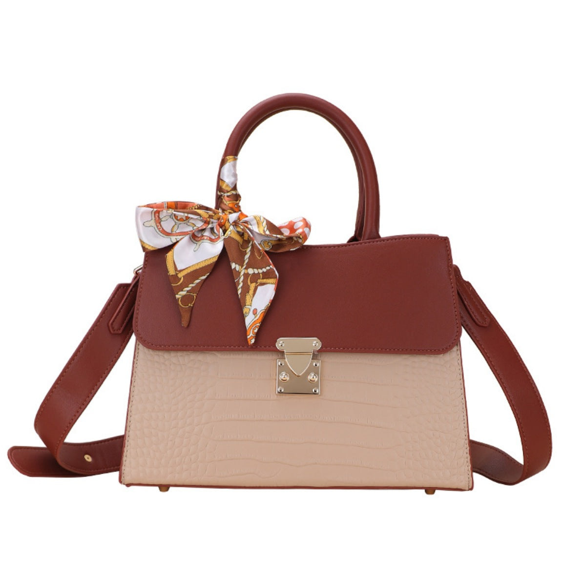 Crocodile Embossed Top Handle Handbag
