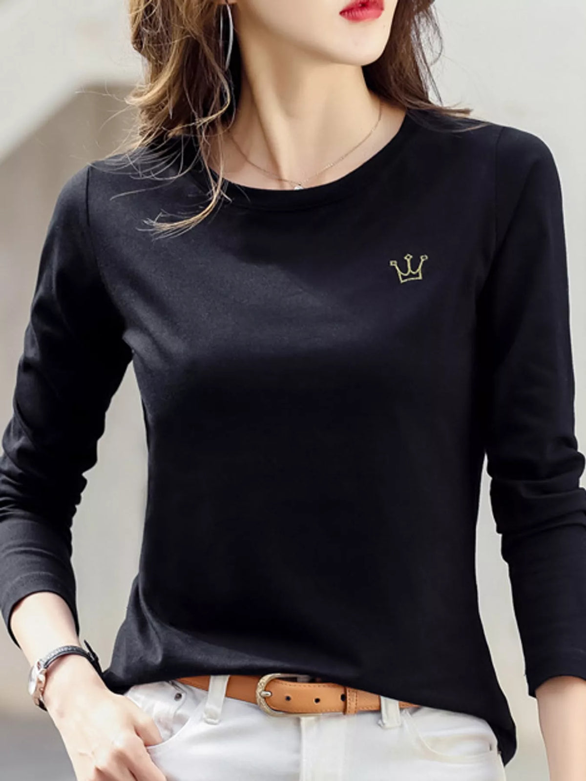 Full Size Crown Long Sleeve T-Shirt Plus Size