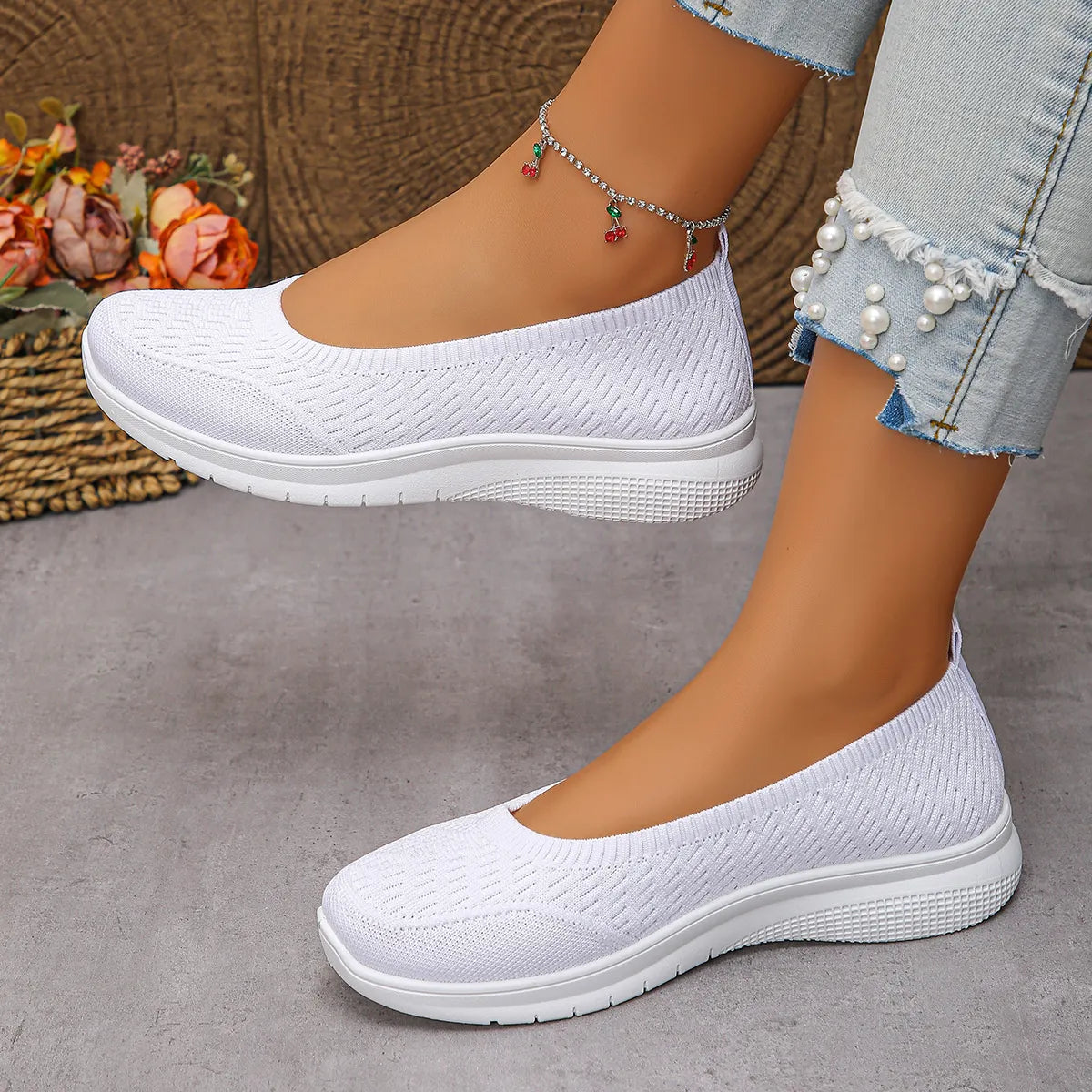 Round Toe Mesh Slip-Ons