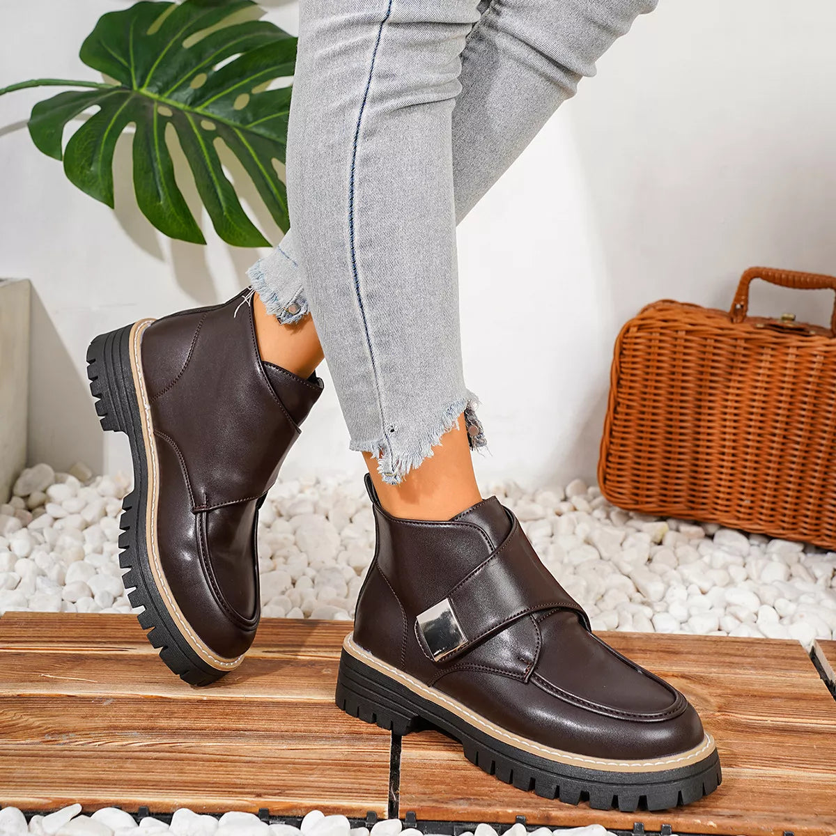 Round Toe Block Heels Boots
