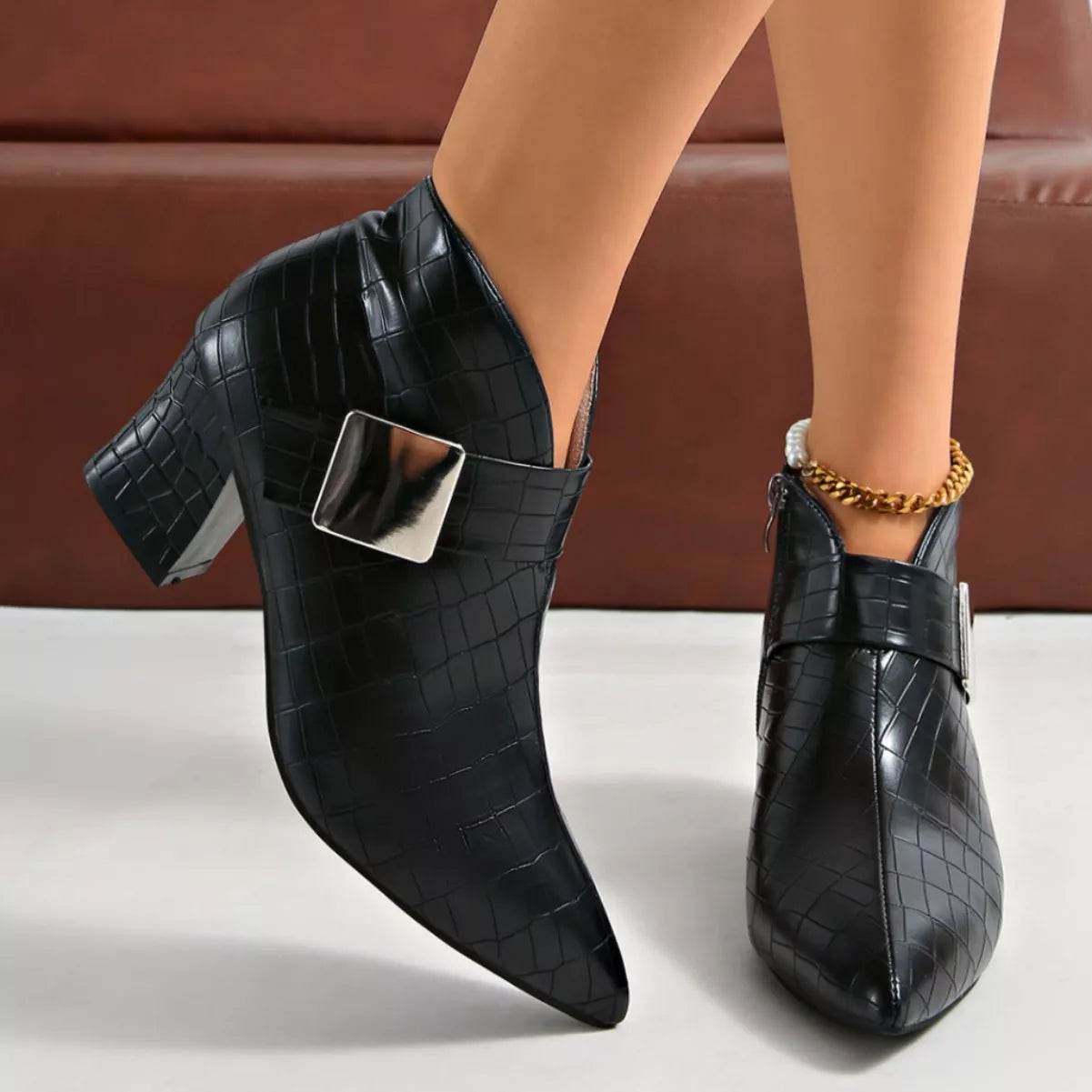 Point Toe Block Heels Boots