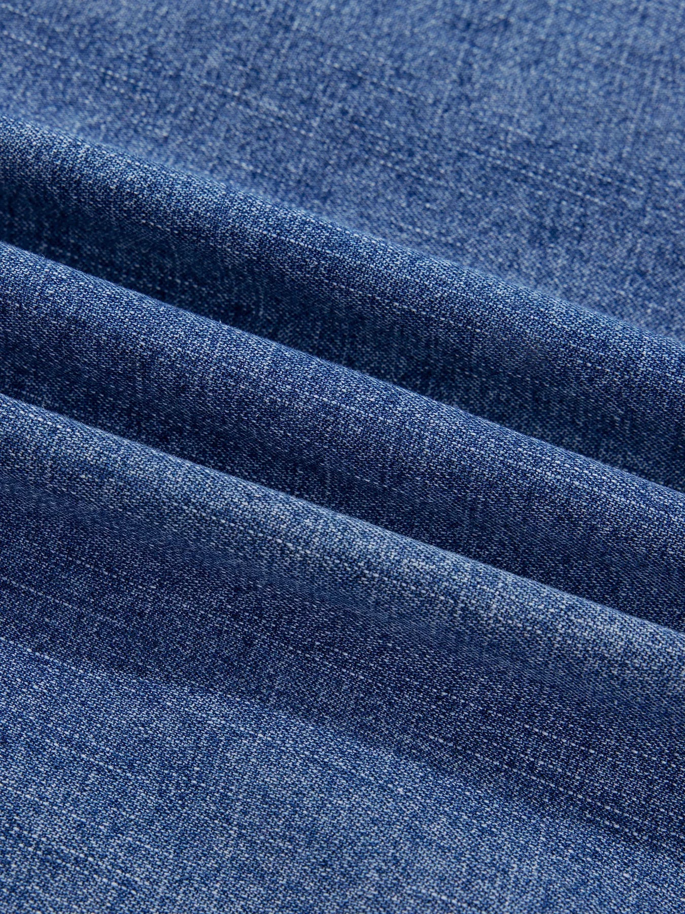 Three Quarter Sleeve Button Front Loose Denim Shirt