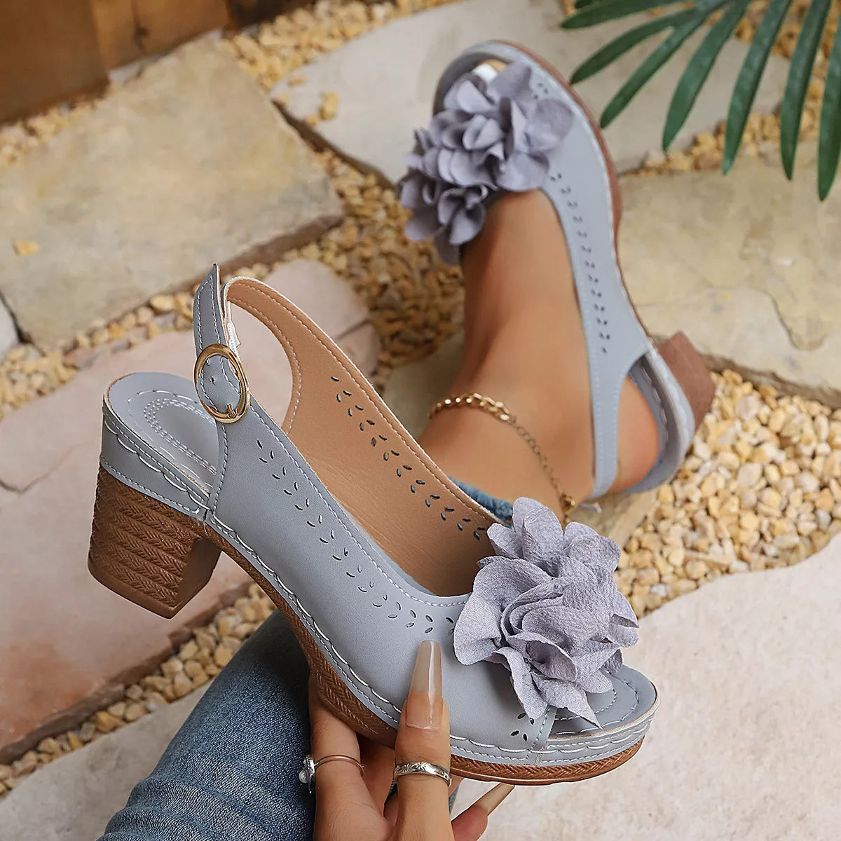 Peep Toe Block Heels Sandals