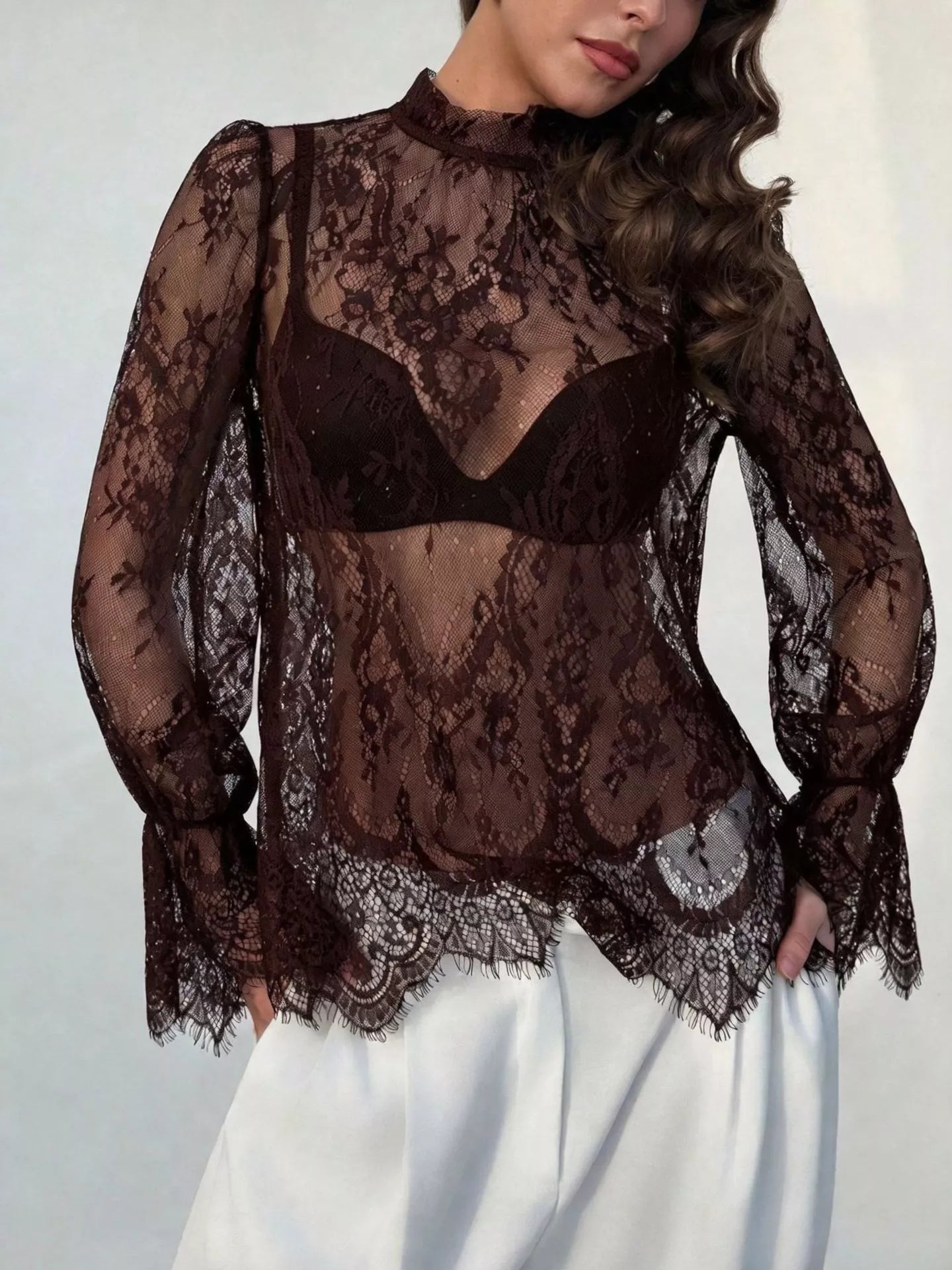 Lace Flounce Sleeve Top