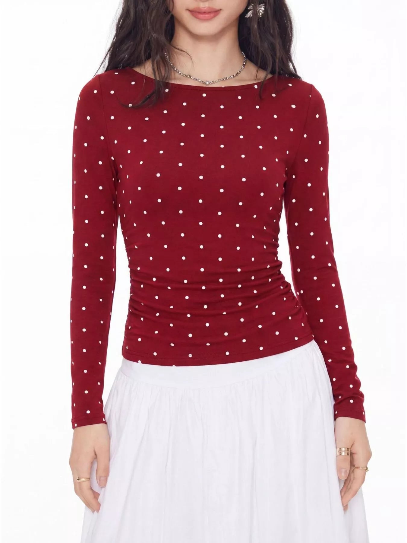 Long Sleeve Polka Dot Tie Back T-Shirt