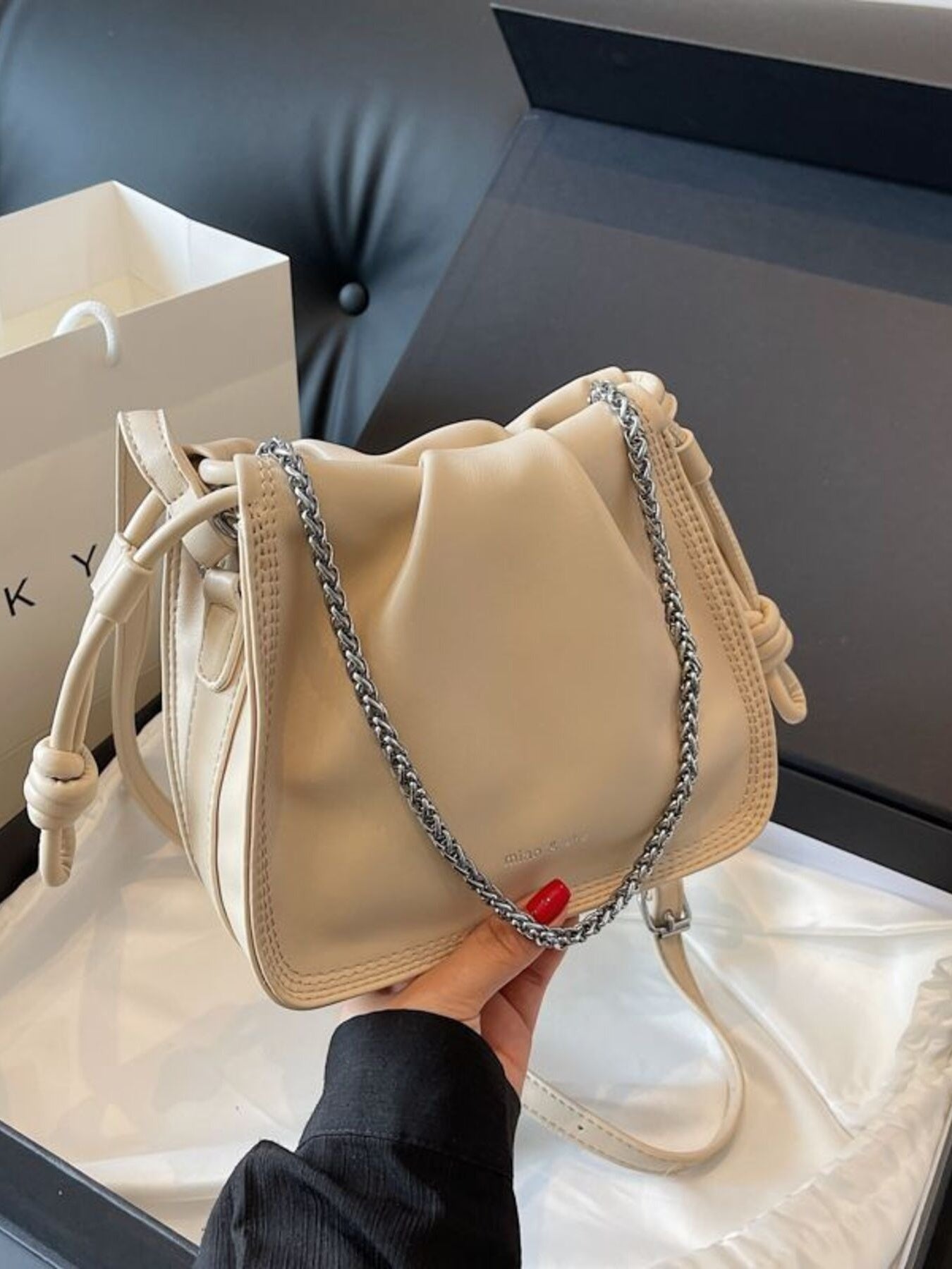 Drawstring Ruched Crossbody Bag