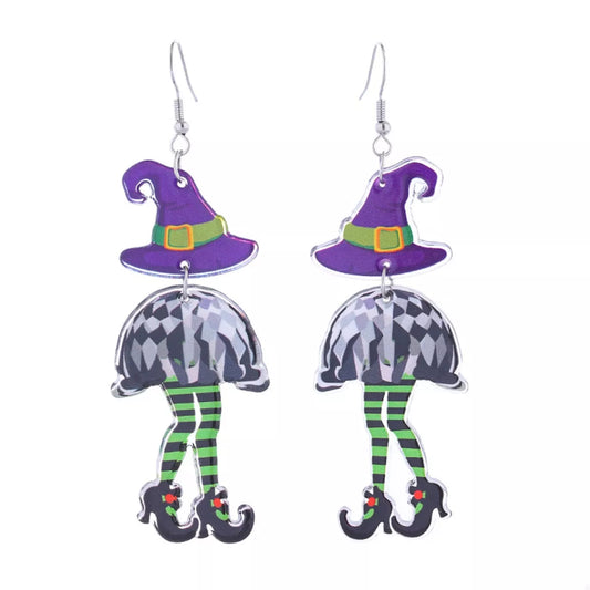 Halloween Witch Hat and Legs Dangle Earrings