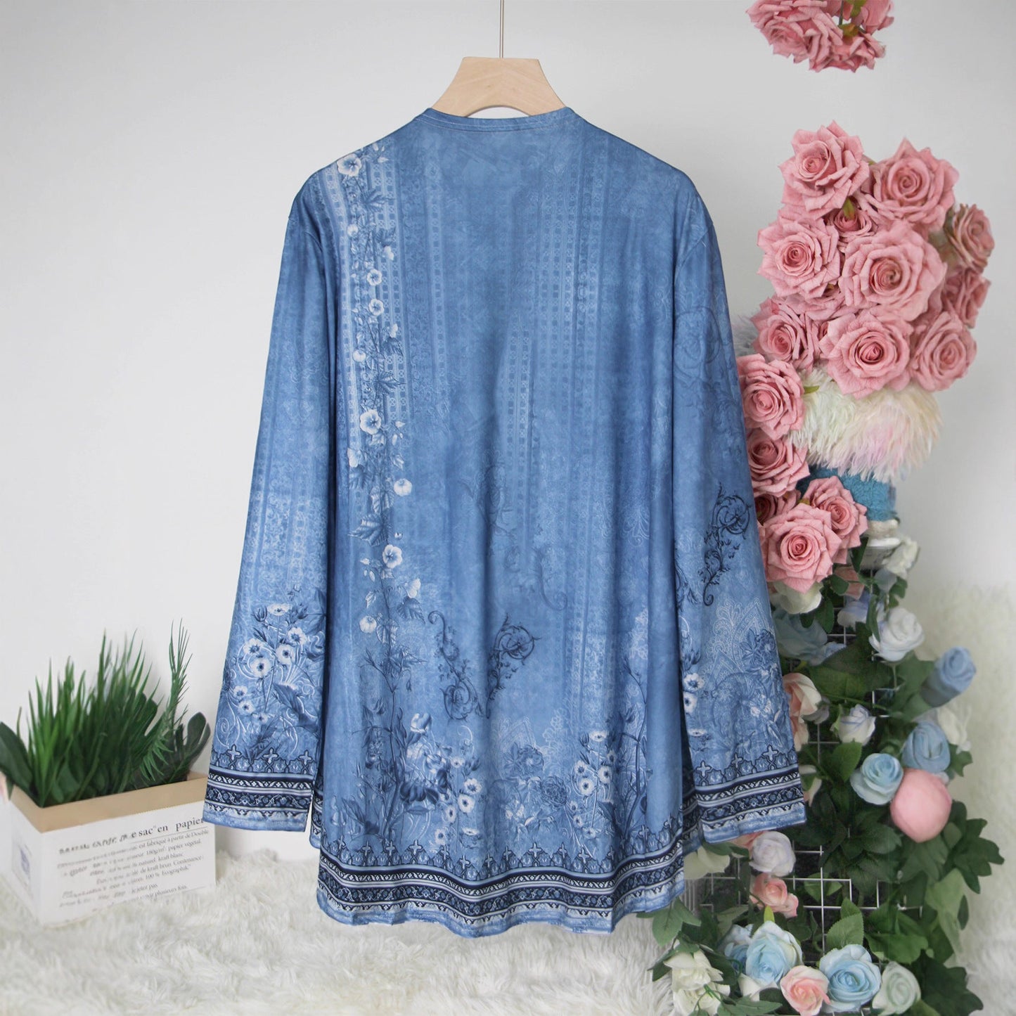 Women's Floral Print Open-Front Cardigan – Long Sleeve Boho Kimono Jacket