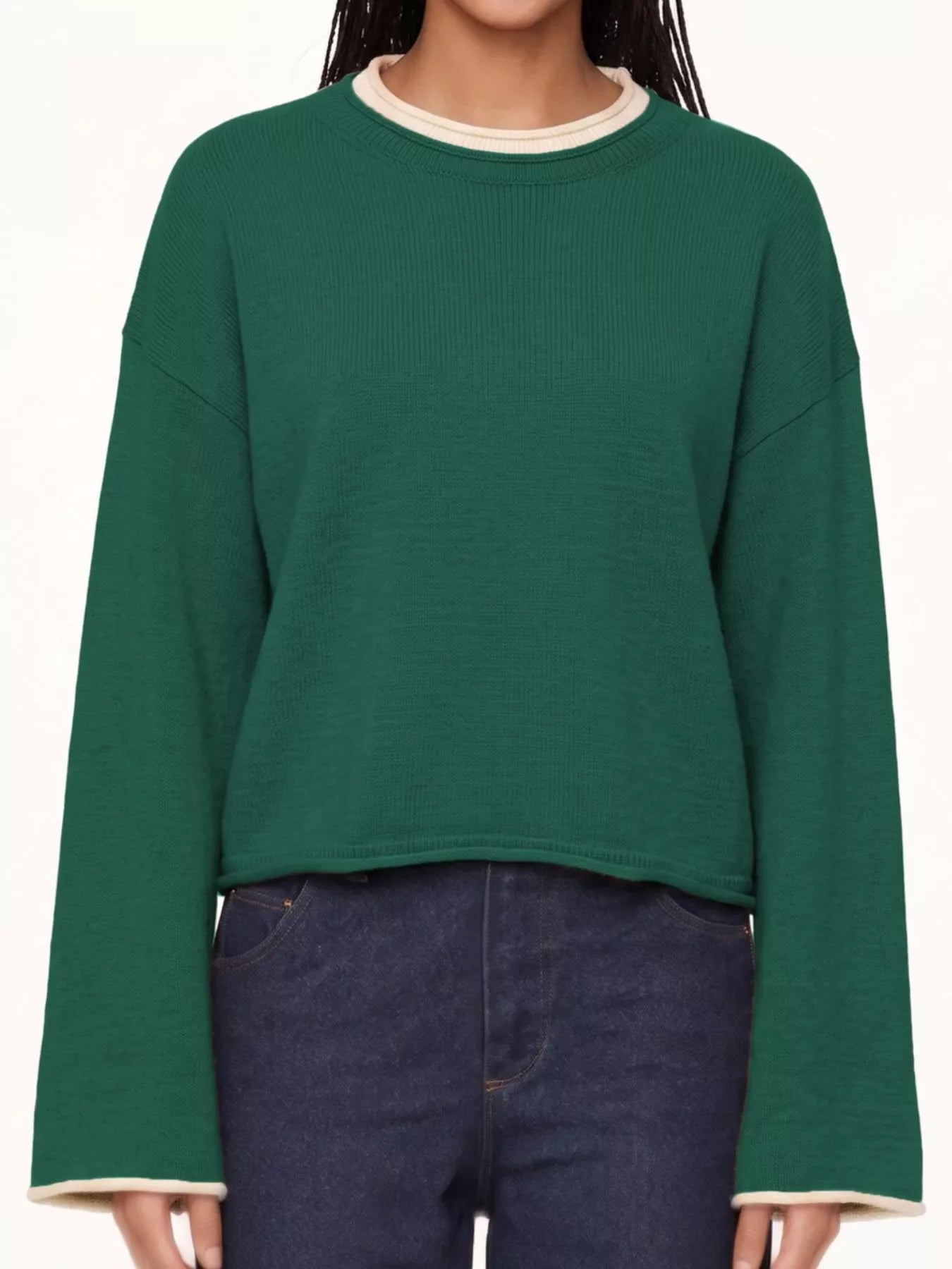 Crew Neck Dropped Shoulder Sweater