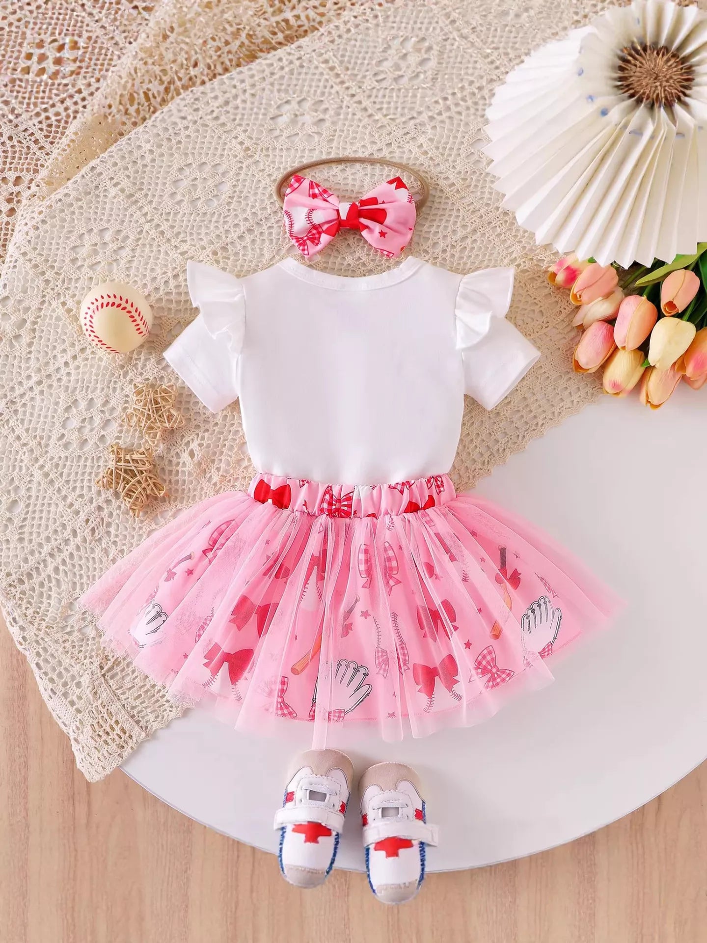 Children's Letter Graphic Bodysuit and Skirt Set with Headband