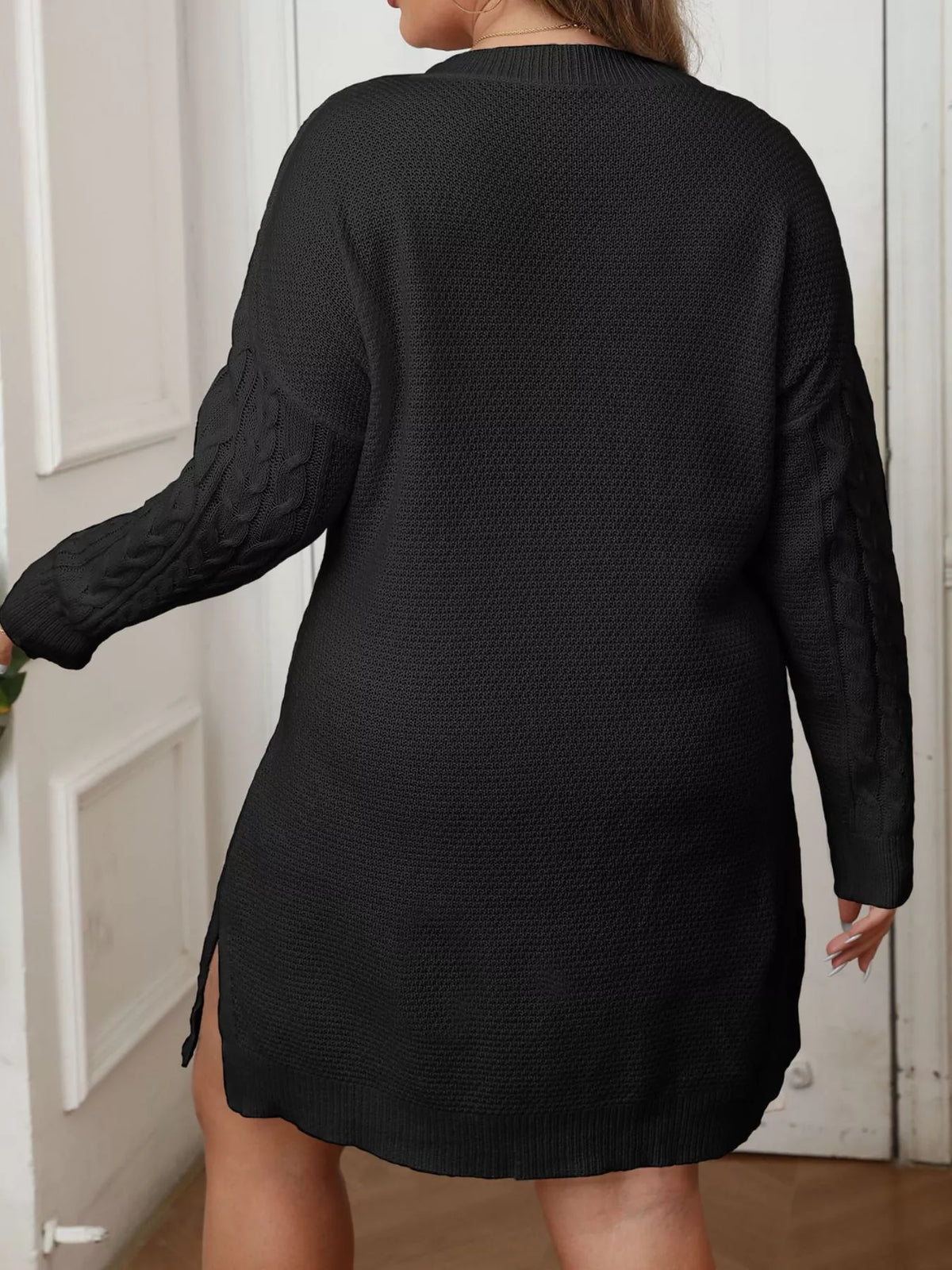 Plus Size Cable Knit Long Sleeve Sweater Dress