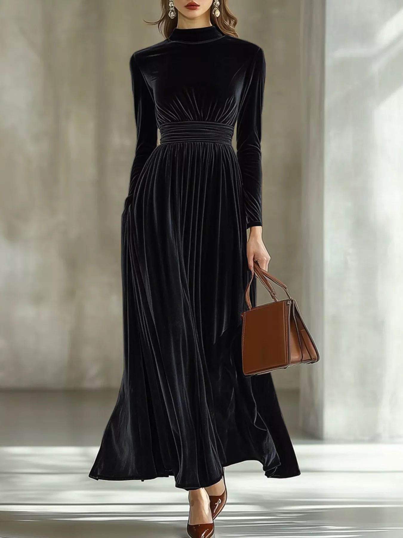 Mock Neck Long Sleeve Maxi Dress