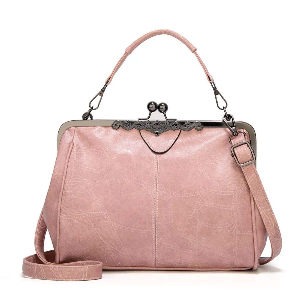 Vintage Kiss Lock Leather Handbag