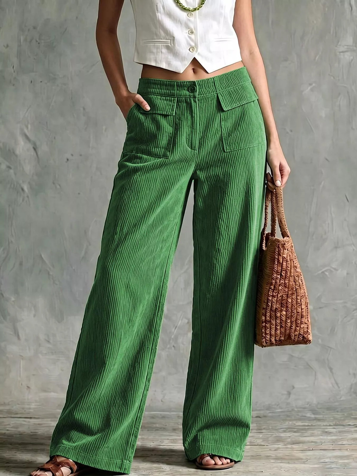 Full Size Wide-Leg Corduroy Pants Plus Size