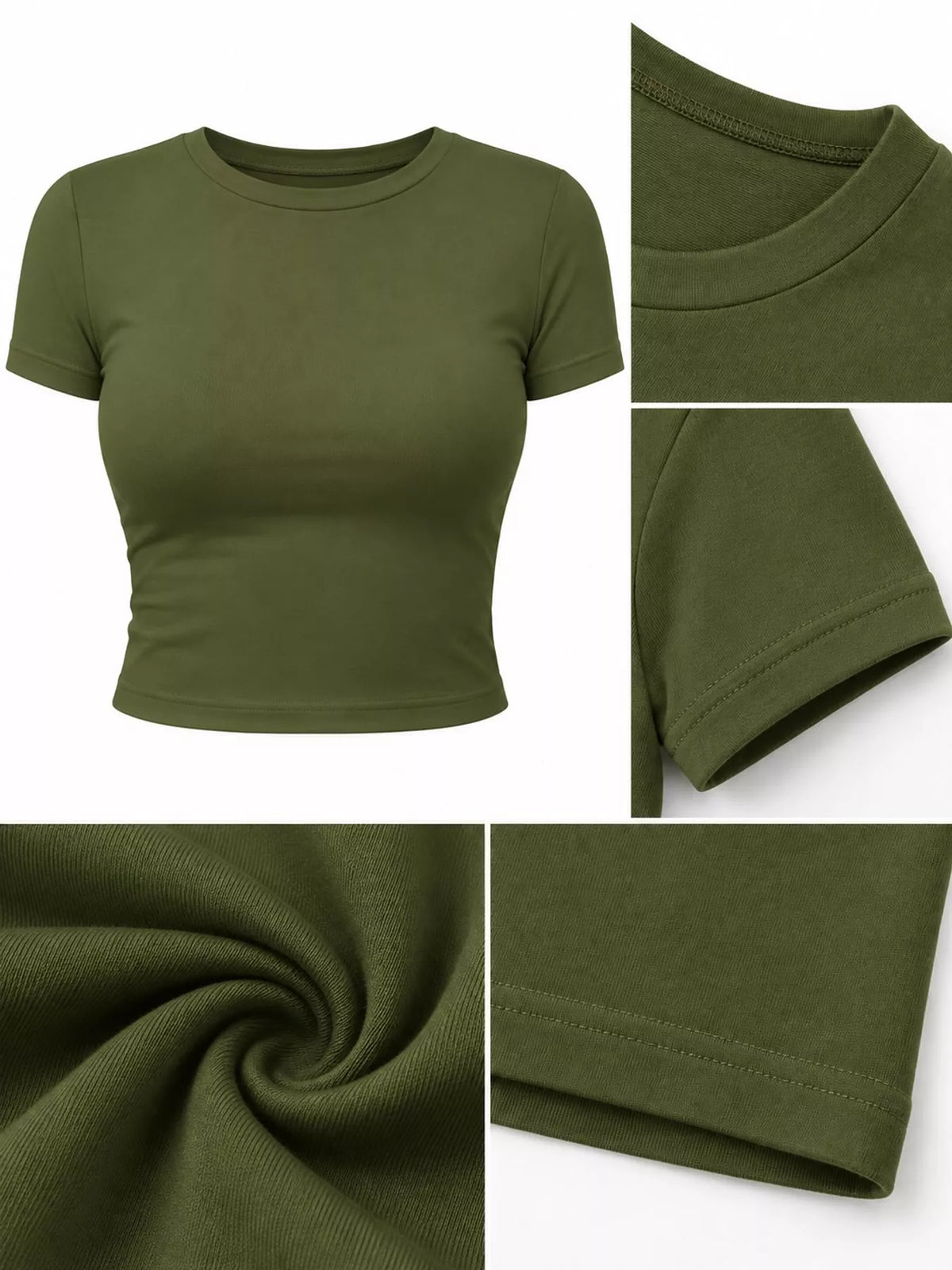 Slim Fit Basic Crew Neck Short Sleeve Crop T-Shirt