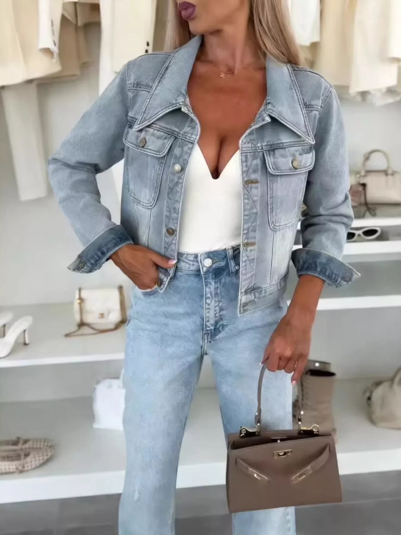 Full Size Chic Cropped Denim Jacket Plus Size