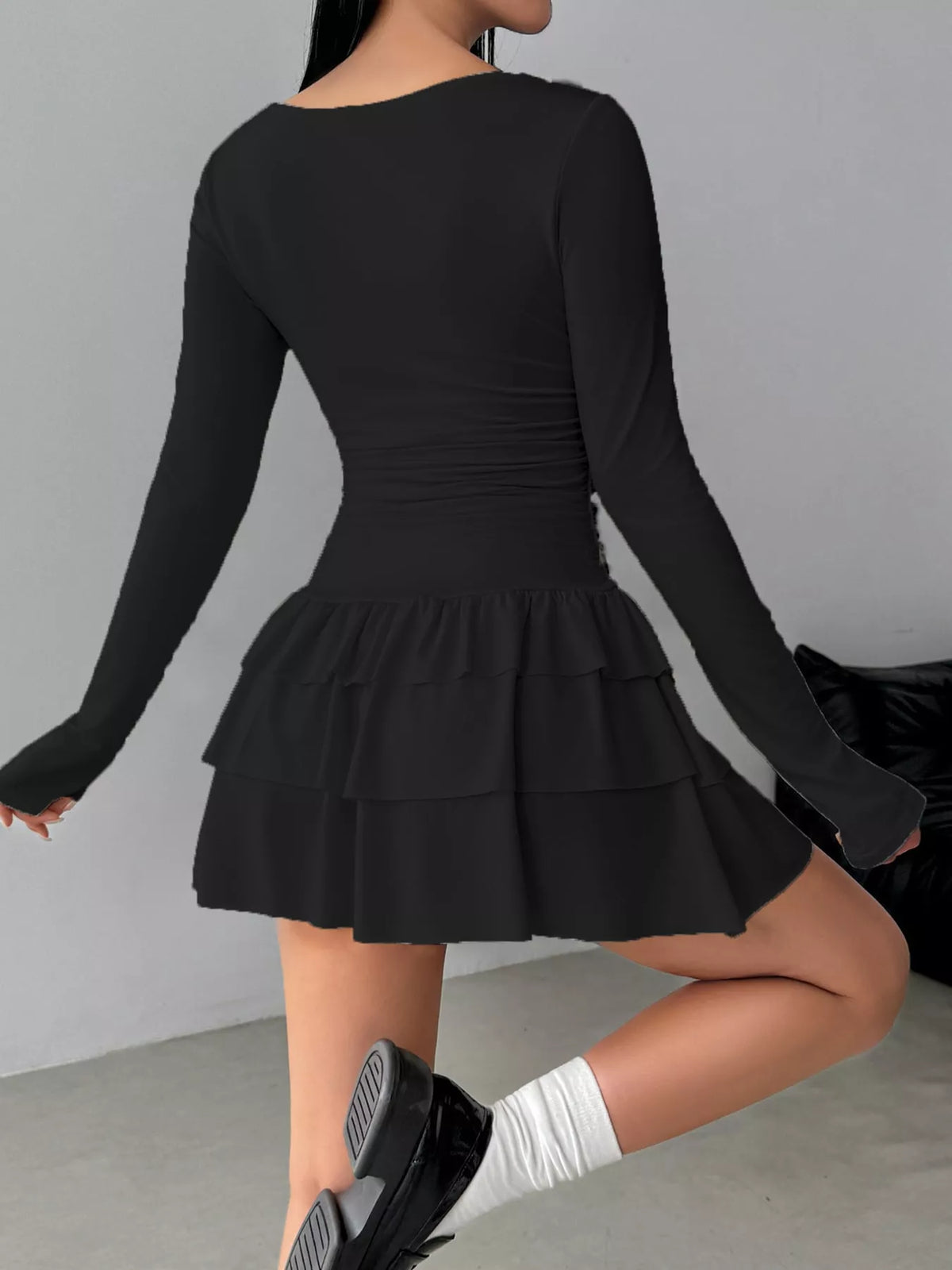 Layered Ruffle Long Sleeve Mini Dress