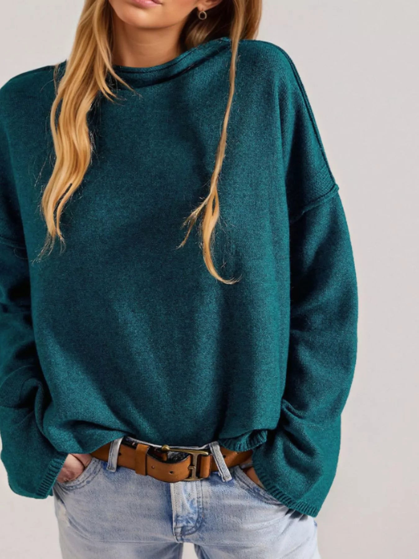 Exposed Seam Mock Neck Knit Top