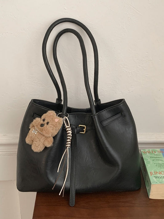 Buckle Decor Leather Shoulder Bag