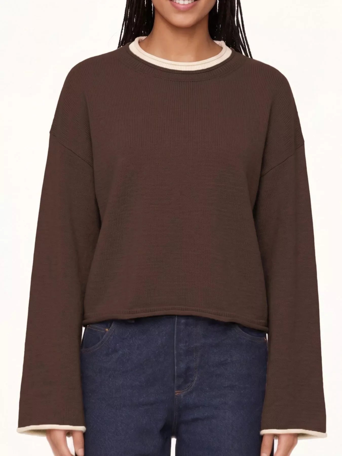 Crew Neck Dropped Shoulder Sweater