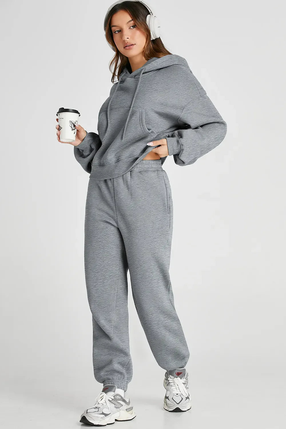Dropped Shoulder Hooded Top and Pants Active Set