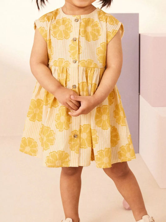 Children's Floral Print Button-Front Casual Dress