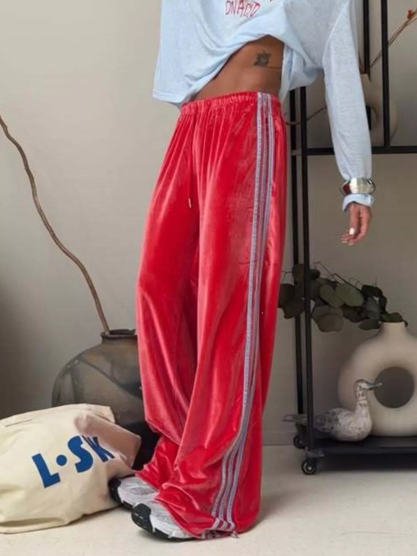 Velvet Wide-Leg Pants