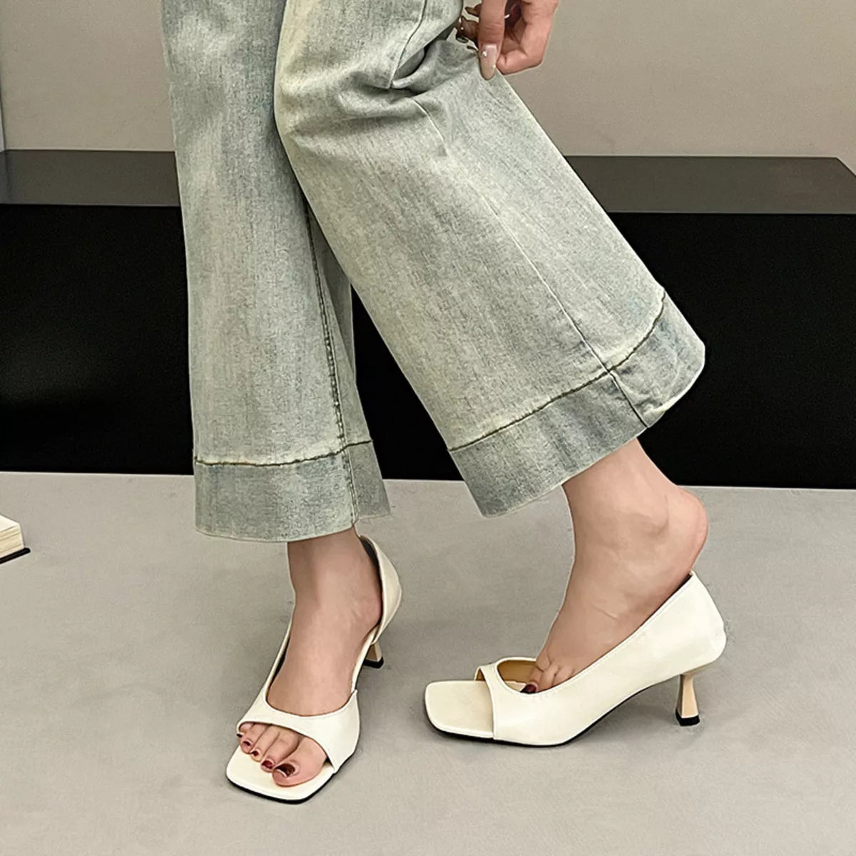 Open Toe Flare Heels Sandals