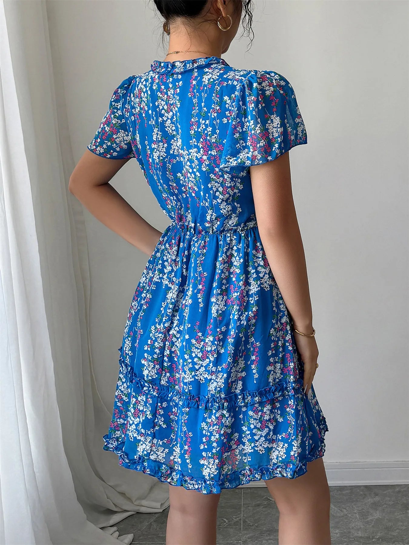 Floral Wrap Dress with Flutter Sleeves