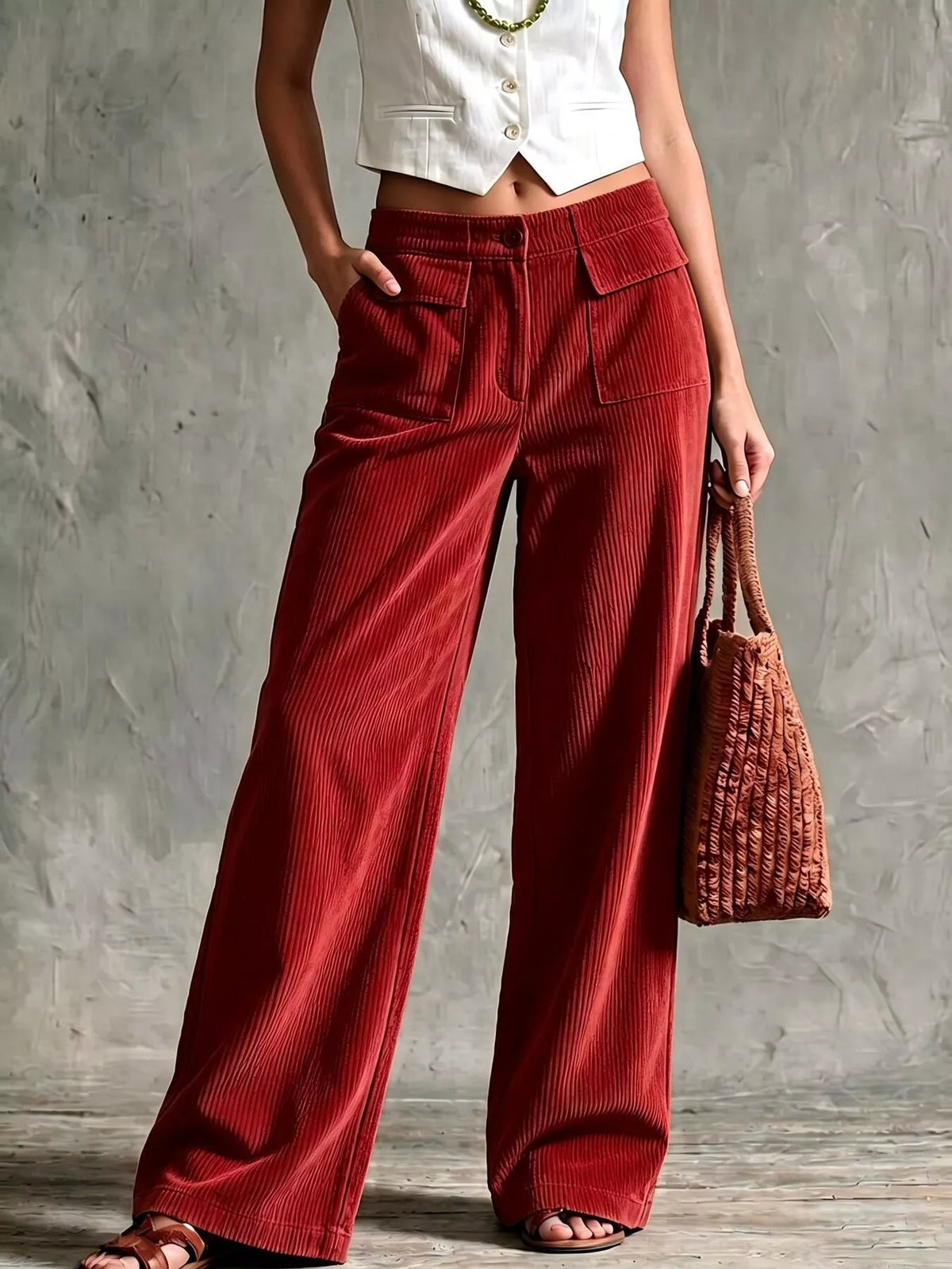 Full Size Wide-Leg Corduroy Pants Plus Size