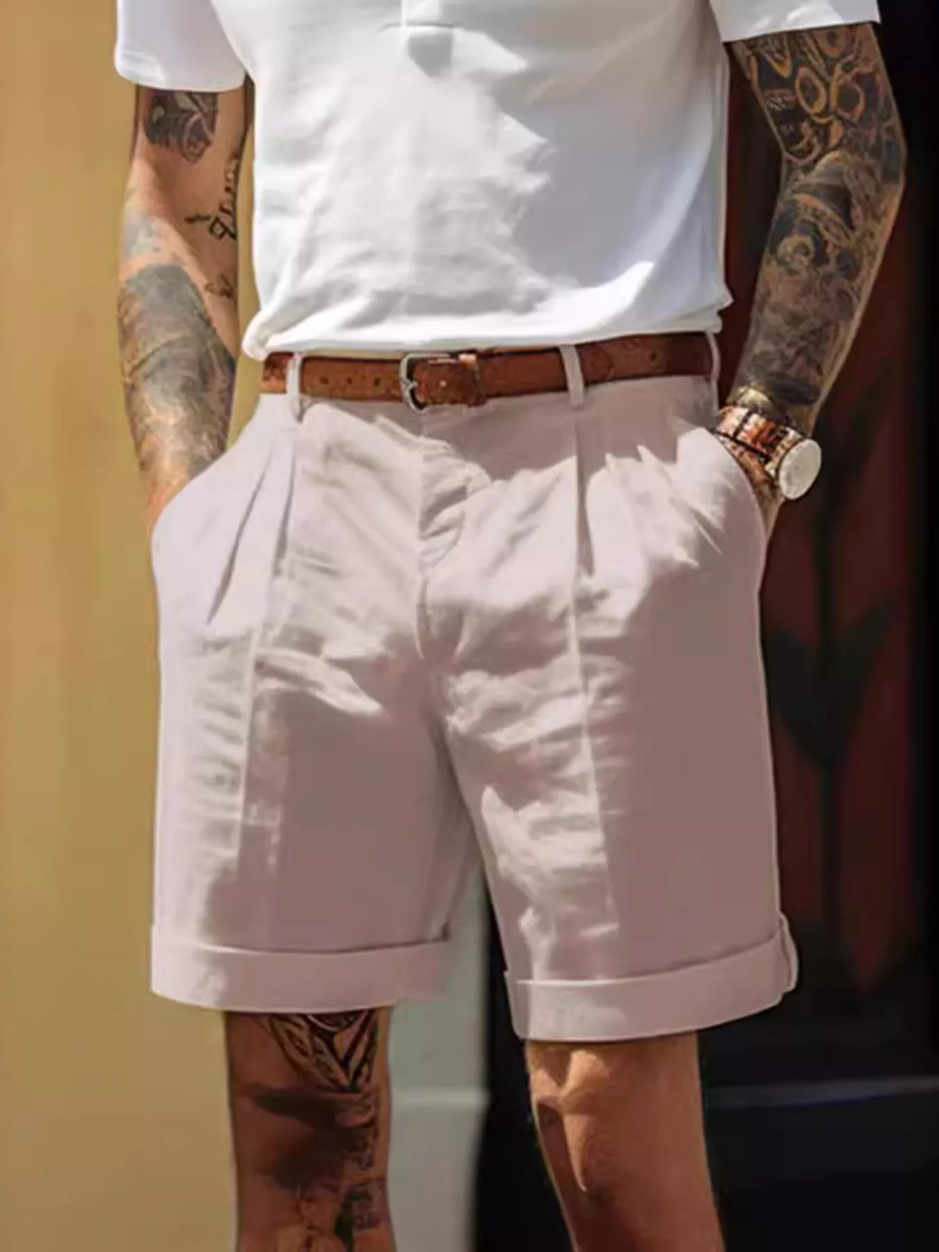 Men's Full Size Classic Pleated Shorts Plus Size